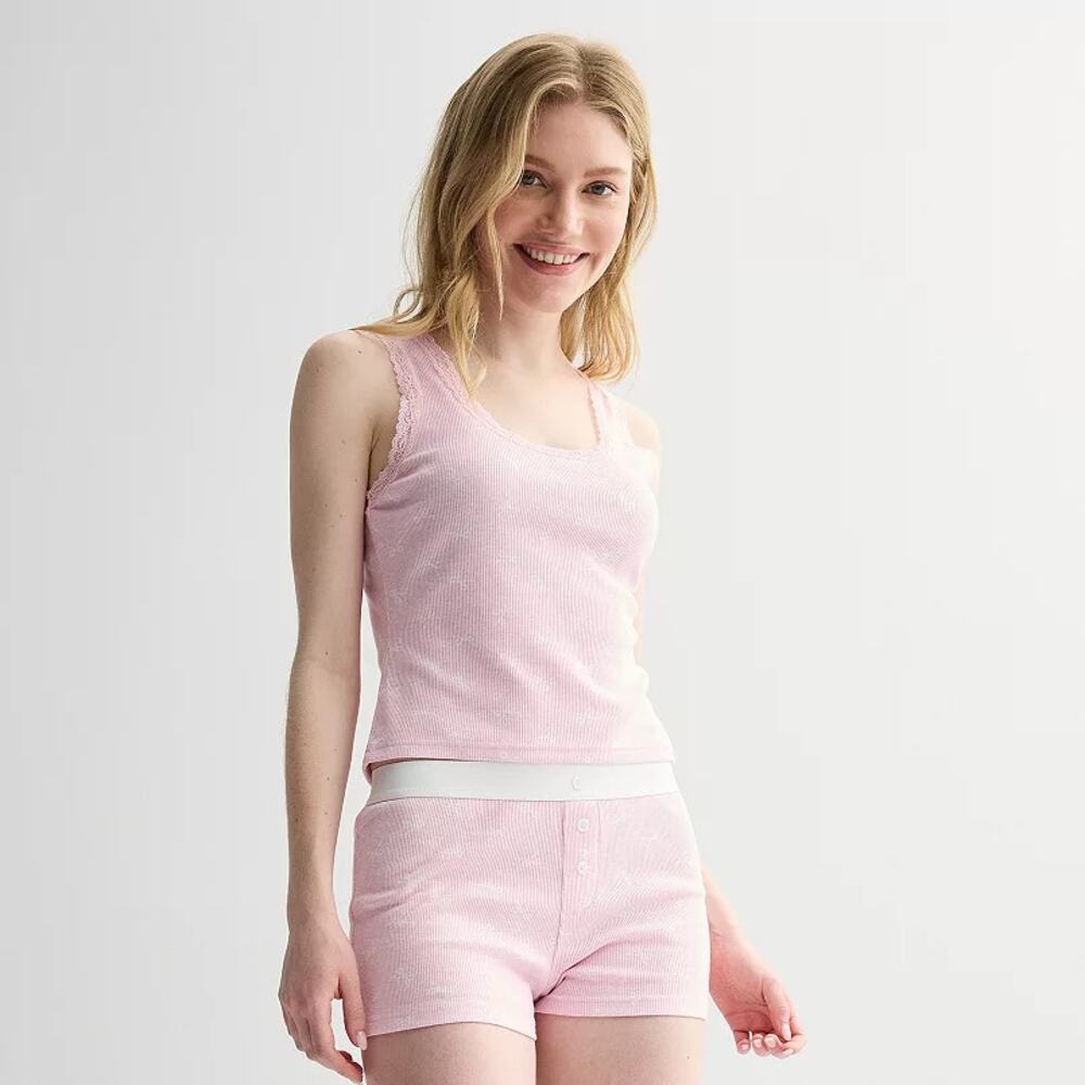 NWT Harper & Ivy Pink Bow Ribbed Knit Sleepwear Pajama Tank Top Junior's Large